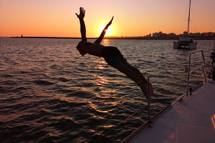 Sunset on a Luxury Sailing Yacht from Vilamoura (Max 12 Guests)